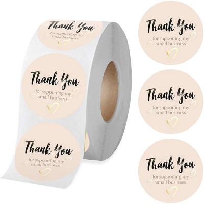 Adhesive Sticker Thank You Sticker Roll For Package Customised Waterproof Pink Round Sticker With Gold Logo Printed